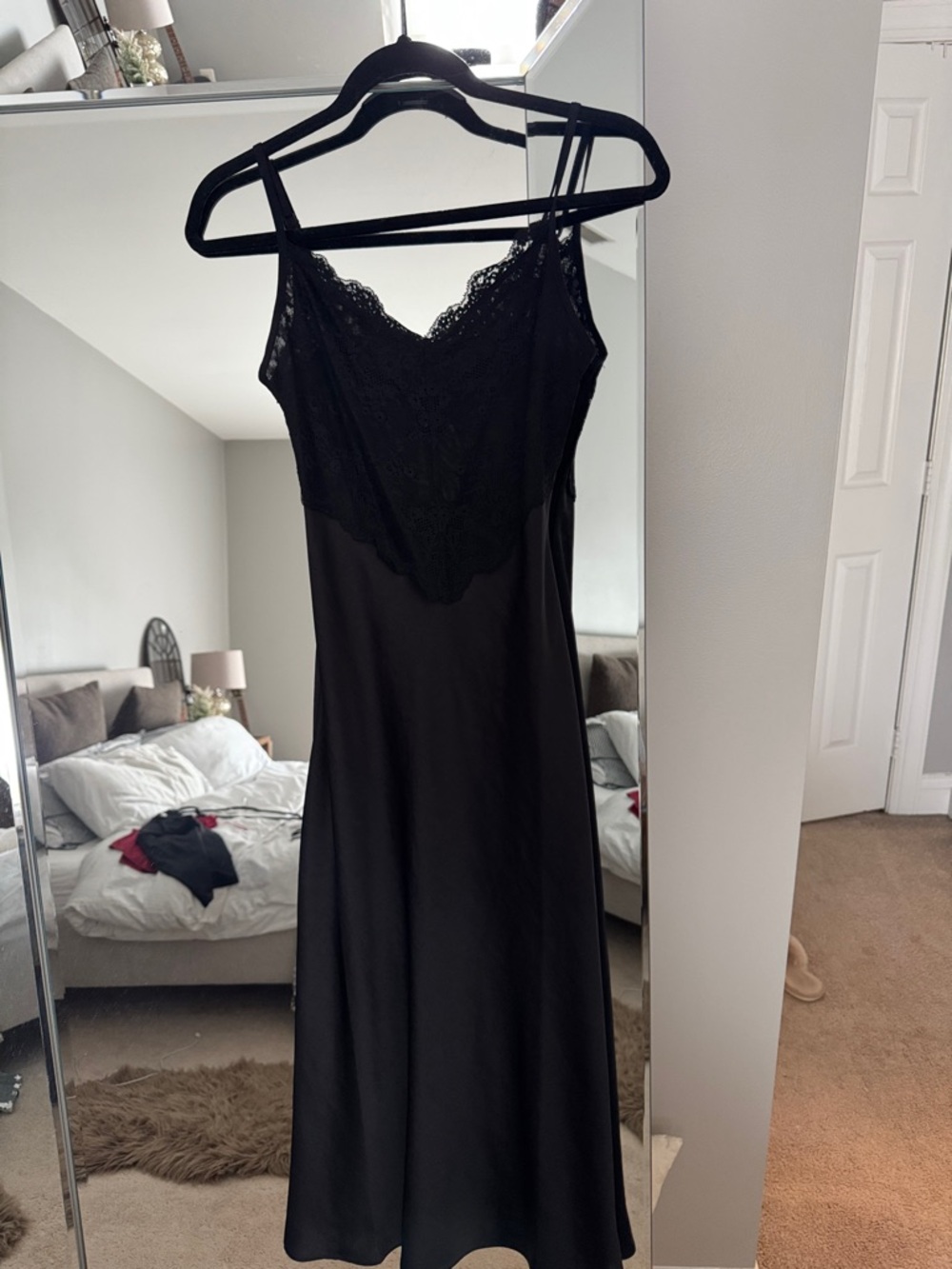 Aritzia Black Lace-Trim Midi Slip Dress